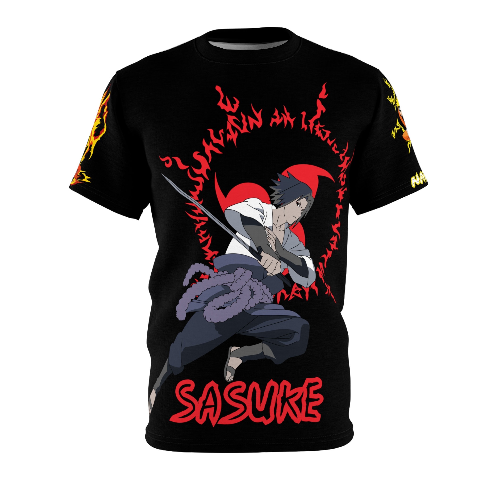 Naruto Classic Sasuke Repeat Name Crew Neck Short Sleeve Royal Blue Boy's  T-shirt-XL