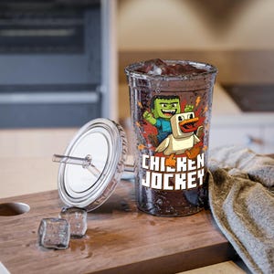 Taza acrílica original con diseño de Chicken Jockey, divertida y práctica, regalo para niños, recuerdos de fiesta, taza de viaje única.