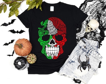 Skull PNG with Mexican Flag Colors, Graphic Design, Spooky Vibes, Digital Art, Dia de los Muertos, Printable, Festival Decor