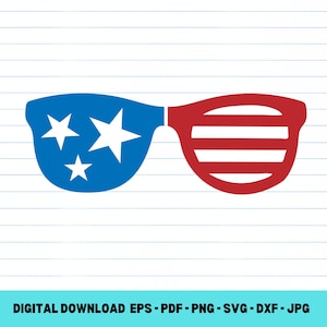 Gafas de sol americanas, Merica, svg, Png, Eps, Dxf, Pdf, Archivo de corte digital, Cricut Maker, Silhouette Cameo 4, 4 de julio, EE. UU., América