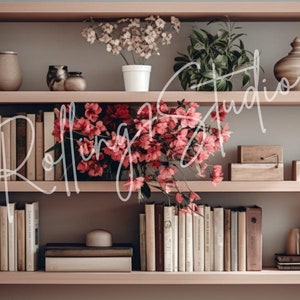 Floral Bookshelf Zoom Background: AI-Enhanced Home Office (Digital Download)