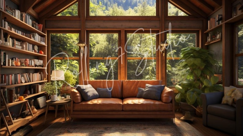 Cozy Cabin Virtual Background: Ai-enhanced Zoom Backdrop (JPG Digital ...