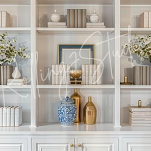 Blue Bookcase Zoom Background: Modern Office Virtual Backdrop (JPG)