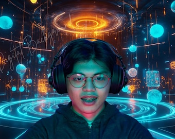 Futuristic Neon Zoom Background, Space Theme Virtual Gamer Backdrop (JPG)