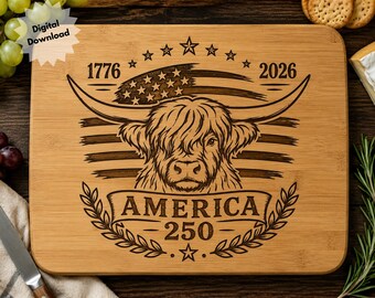 Highland Cow America 250 SVG, Patriotic USA Flag Laser Engraving File (Digital Download)