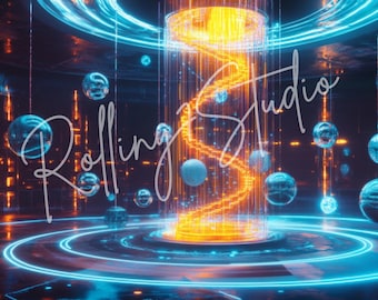 Futuristic Neon Zoom Background, AI-Enhanced Virtual Space (JPG)