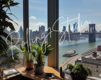 Virtual Meeting Background: Corner Office Cityscape (Zoom, Teams) (Digital Download)