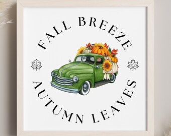 Fall Breeze Autumn Leaves SVG: Truck, Pumpkin Design (Digital Download)