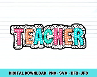 Teacher Dalmatian Dots PNG SVG: Retro Back To School (Digital Download)