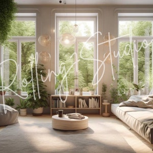 Modern Boho Living Room Zoom Background (Digital Download)