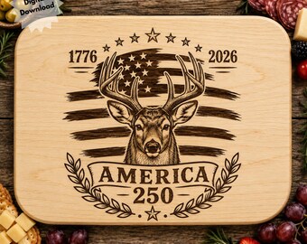 White Tail Deer America 250 SVG, Patriotic USA Flag Laser Engraving File (Digital Download)
