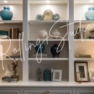 White Bookshelf Zoom Background: AI Enhanced Virtual Office (JPG)