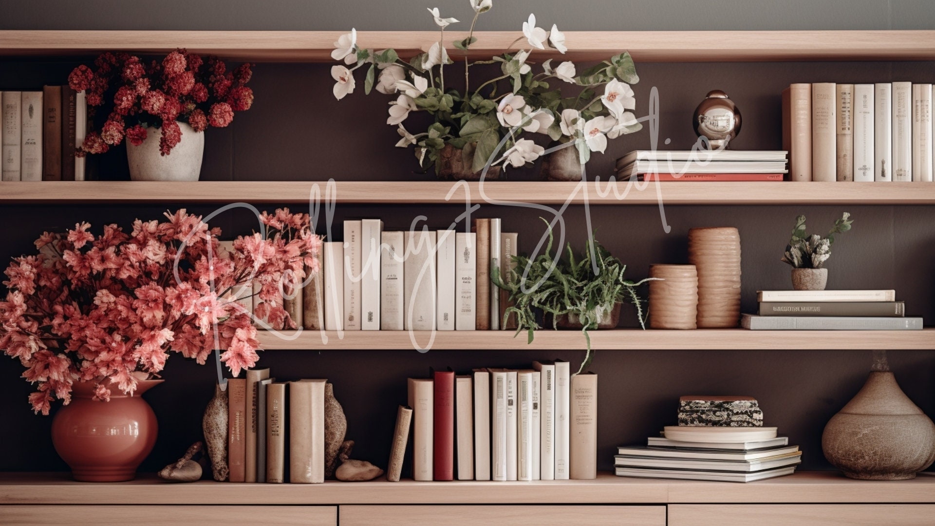 Floral Bookshelf Zoom Background, Zoom Background Home Office, Home ...