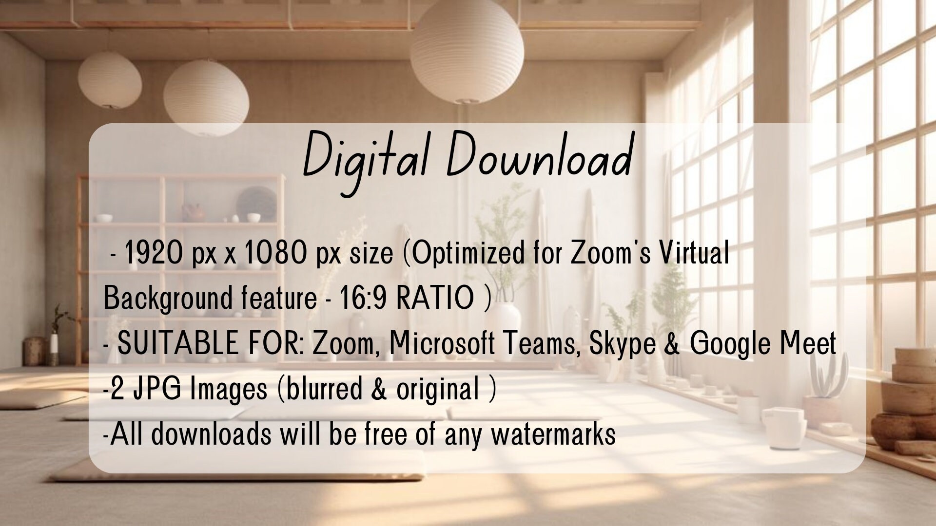 Yoga Studio Zoom Background, Meditation Background, Zen, Zoom