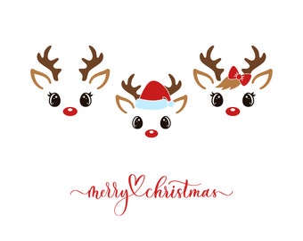 Merry Christmas Png, Christmas Svg, Reindeer Svg, Reindeer Face Svg, Santa Hat Reindeer Png, Digital Download, Reindeer Ornament Svg
