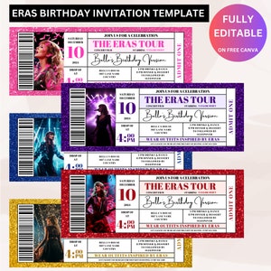 Taylor Eras Tour Birthday Invitation, Eras Tour Movie Ticket Invite, Taylor Party Decorations, Editable Invitation, Taylor Swift Merch. zdjęcie 1