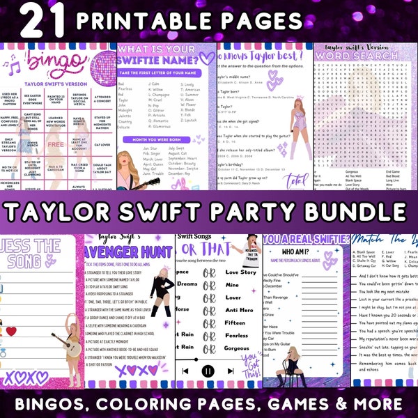 Giochi per feste Taylo Swiftie, Pacchetto giochi per feste Taylor, Festa T Swift, Giochi per feste per bambini, Pacchetto giochi per compleanno per bambini, Tour delle epoche, Decorazioni per feste.