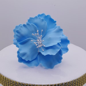 Blue Fondant Flowers, Blue Gumpaste Flowers for Cake, Handmade Cake Topper for Weddings, Blue Sugar Flowers