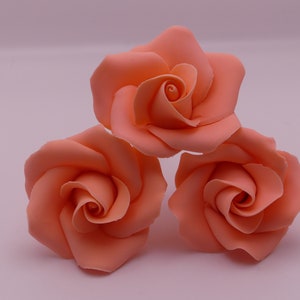 Set of 3 Peach Fondant Roses, Set of 3 Small Roses for Cake, Gumpaste Flowers for Wedding, Peach Sugarflower, Fondant Flower Cake Topper