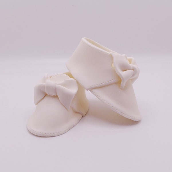White Baby Shoes with Bow, Baby Fondant Cake Shoes, Christening / Baptism Cake Topper