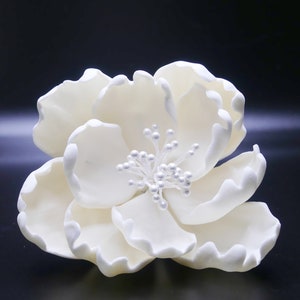 Small White Fondant Peony, Open Peony Flower, White Sugar Flower for Cake, Gumpaste Flowers for Wedding, Small Peony Flower for Cakes.