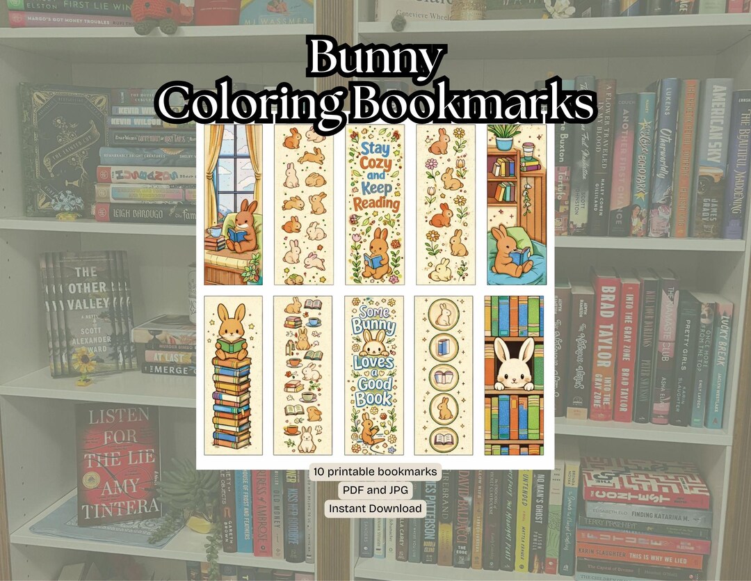 Bunny Coloring Bookmarks Printable, Book Lover Craft Activity, Instant ...