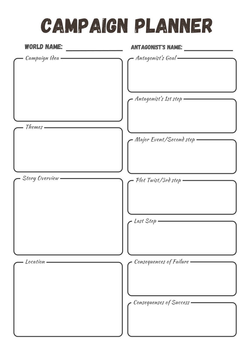 Dnd Printable Campaign Planner DM Tool for Starting a Campaign A4