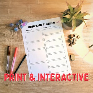 DnD Printable Campaign Planner! DM Tool for starting a campaign! A4, Letter-sized. Perfect for New Players who want to run a game!