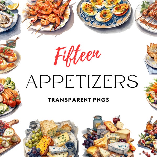 Appetizers and Hors D'oeuvre Clipart - Watercolor Food Clipart - Menu Clipart - Entertaining Clipart - Party Clipart - Invitation Clipart