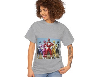 Retro Power Rangers Unisex Heavy Cotton Tee, Graphic Tee, 90s Nostalgia Shirt, Casual Wear, Gift for Fans, Vintage Style T-Shirt