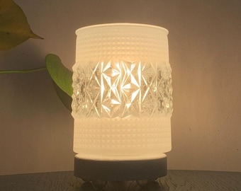 Mid Century MCM Converted White and Clear Textured Glass Table Lamp