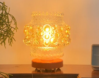 Converted MCM Amber Bubbles Chimney-shaped Table Lamp with Orange base