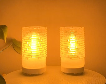 Mid-Century Converted White Geometric Tile Brickwork Minimalist Textured Glass Table Lamps