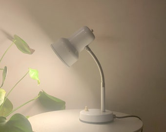 70s / 80s Vintage White and Chrome BHS Gooseneck Desk Work Lamp, Made in Italy