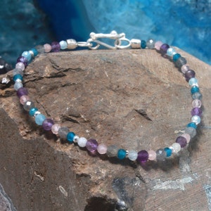 Elevate Your Energy: The Harmony Bracelet with Amethyst, Aquamarine, Rose Quartz, Labradorite, and Apatite in 950 Silver