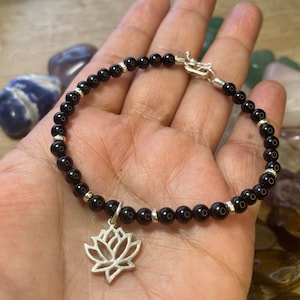 Black Tourmaline Bracelet, Holistic Bracelet, Gifts for her, Holistic Jewerly, 950 Silver Bracelet, Lotus Flower Bracelet