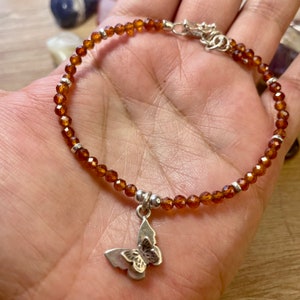 Orange Garnet Bracelet, Holistic Bracelet, Gifts for her, Holistic Jewerly, 950 Silver Bracelet, Butterfly Bracelet