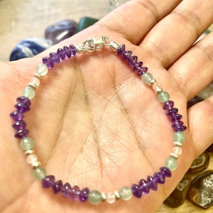 Amethyst/Aventurine/Rose Quartz Bracelet, Holistic Bracelet, Bracelet for her, Gifts for her, Holistic Jewerly, 950 Peruvian Silver Bracelet