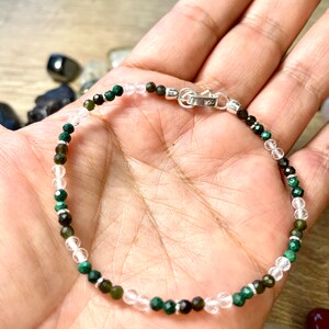 Healing Bracelet, Green Tourmaline, Malachite, Crystal Quartz, Holistic Bracelet, Gifts for her, Holistic Jewerly, 950 Silver Bracelet