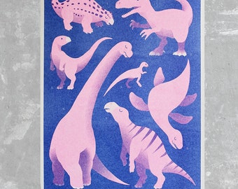 Australian Dinosaurs - Riso A4 poster | Free Domestic Shipping