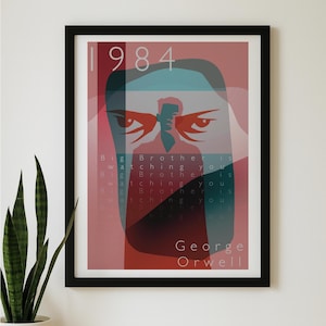 1984 Poster Print - George Orwell Dystopian Wall Art - Big Brother is Watching You - Minimalist Book Cover Style
