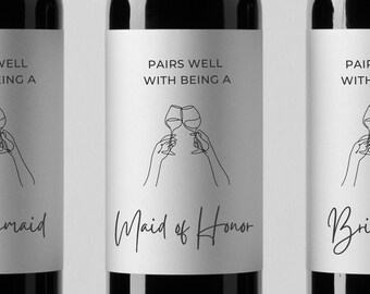 Printed Wine Labels Bridesmaid Gifts, Maid of Honor Proposal Box, Bridal Shower, Wedding Announcement | "Pairs Well With Being a Bridesmaid"