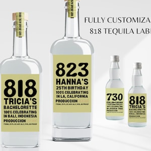 Étiquette tequila personnalisée 818 pour cadeaux d'anniversaire, proposition de demoiselle d'honneur EVJF se marie bien avec l'autocollant imprimable tequila