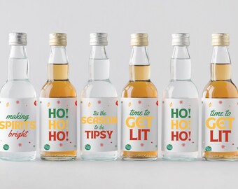 Christmas Liquor Bottle Labels: DIY Holiday Party Favors - 4 Sticker Set