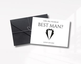 Printed Groomsman or Best Man Proposal Card, Custom Name and Date, Wedding Entourage Card with Envelope