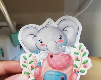 Cute Elephant Driving Sticker.