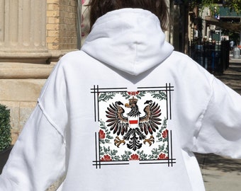 Polska Sweater, Polish Floral Eagle Pullover Sweater, Polish Folk Art Design, Polish Pride, I love Poland, Sweater Back Design Floral Hoodie