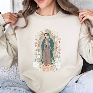 Suéter de la Virgen María, Virgen de Guadalupe, Sudadera de Nuestra Señora de Guadalupe, Camisa cristiana, Regalos religiosos, Suéter católico
