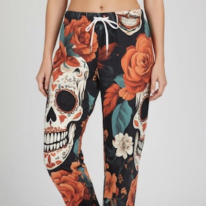 Sugar Skull Pyjama Hose: Blumen Print Baumwolle Lounge Nachtwäsche