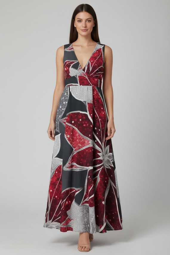 poinsettia christmas dress Red Scattered Jeweled Poinsettia Cotton Button Up Midi Dress  Queen of  Sparkles